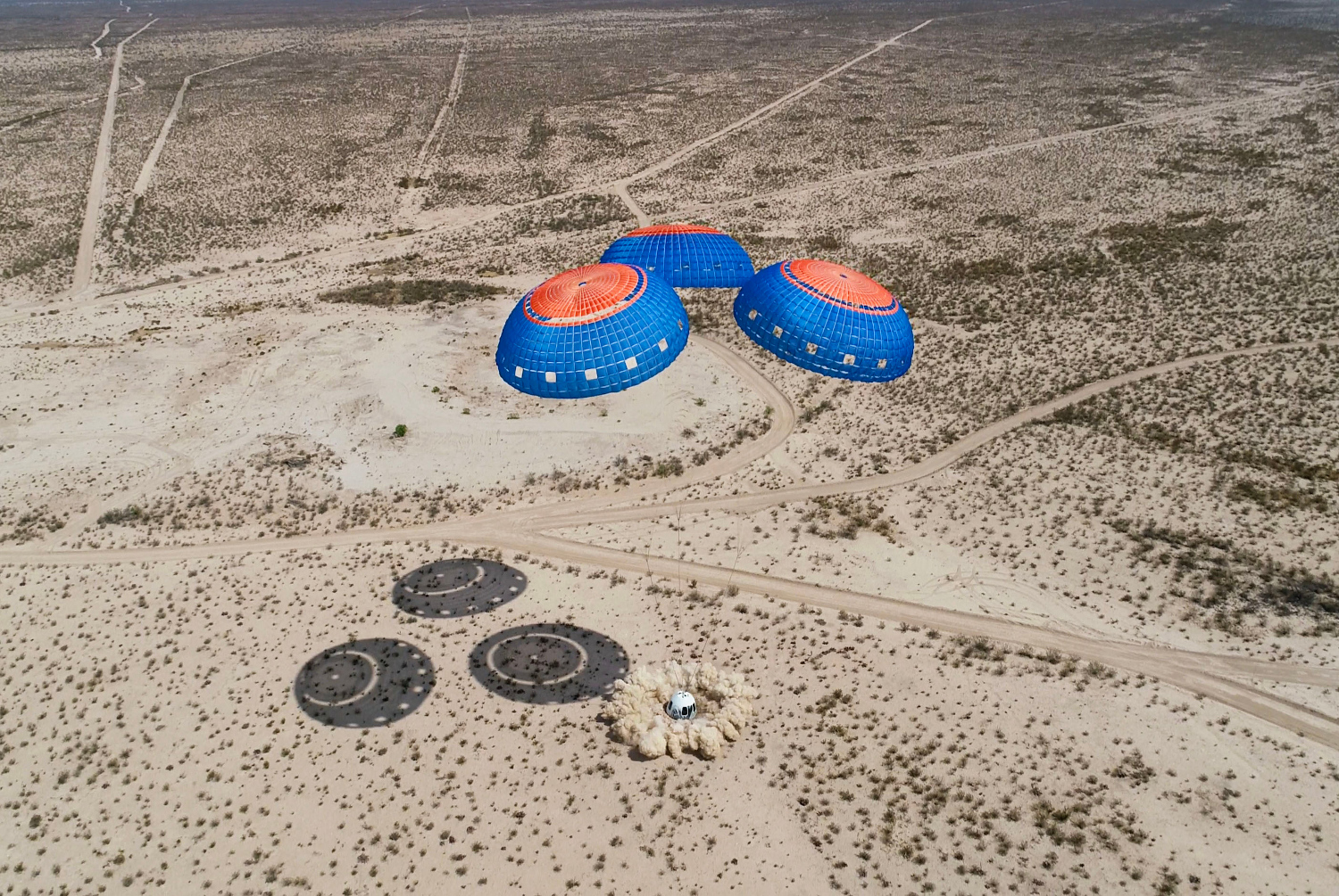 New Shepard crew capsule landing with parachutes