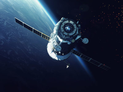 A spacecraft flying in Outer Space